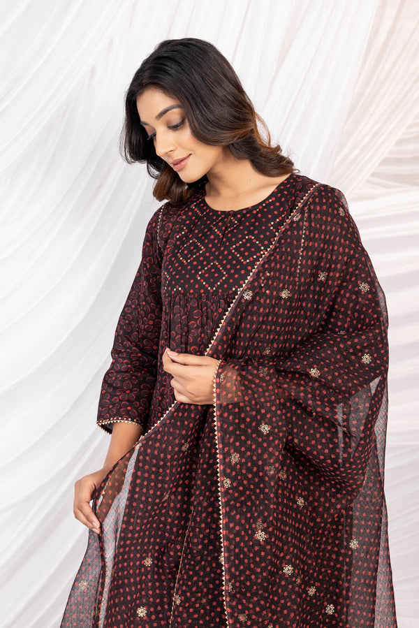 TZU Black Cotton fabric embroidery work stylish straight kurti